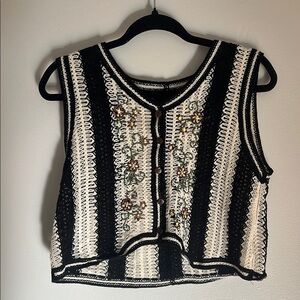 Black and Cream Crochet Top